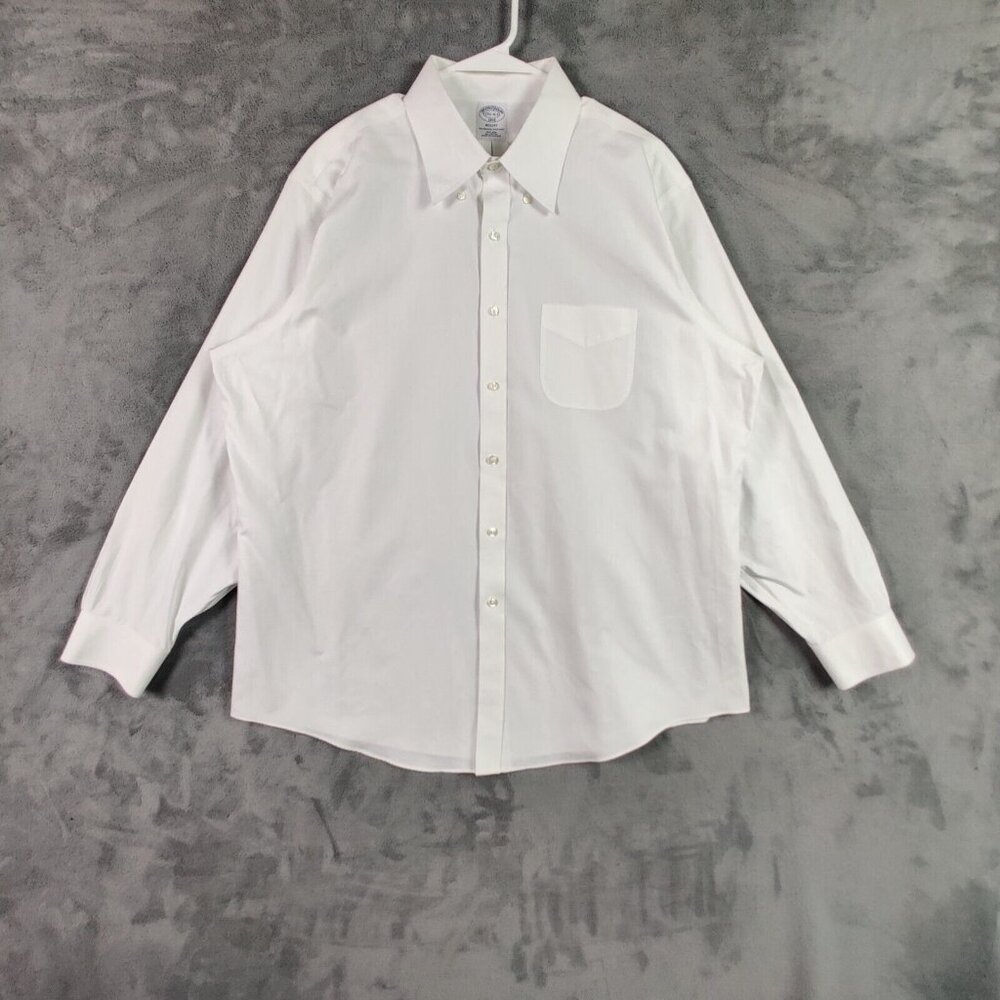 Brooks Brothers Dress Shirt Adult 17.5 4/5 XL 2XL White Button Up Regent Men - Picture 1 of 10